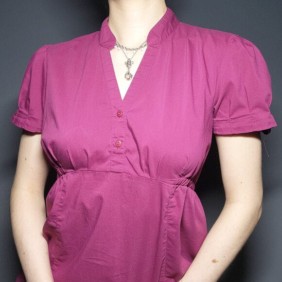 Vintage Y2K Thyme Maternity fushia pink babydoll officecore button-up top - Picture 1 of 9